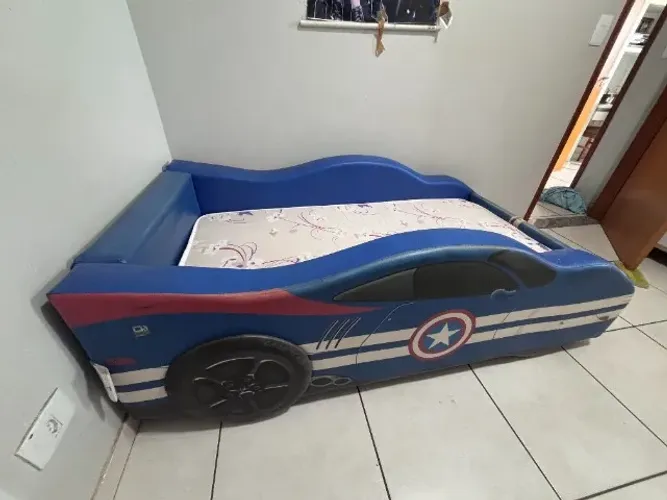 CAMA + COLCHÃO CARRO HOTWHEELS INFANTIL
