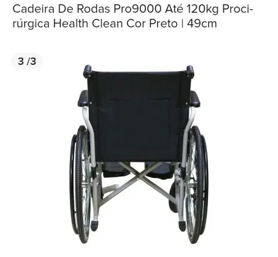 Cadeira De Rodas Pro9000 Até 120kg Procirúrgica Health Clean Cor Preto | 49cm Valor$1.200