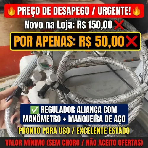OPORTUNIDADE R$ 50! Kit Gás com Manômetro e Mangueira Malha de Aço
