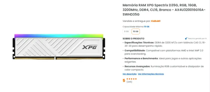SÃO DUAS 2X MEMORIA RAM DDR4 XPG SPECTRIS CL16 3200MHZ PARA VENDER HOJE