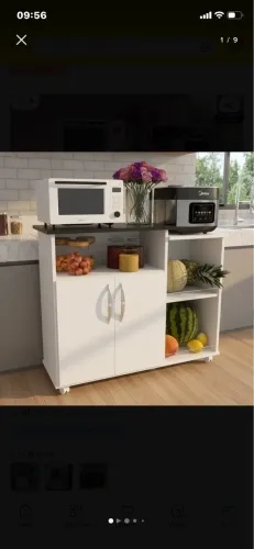Fruteira balcão com espaço para microondas 2 portas e 4 rolos