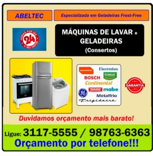 Consertos de Geladeira 24h, Freezer e Máquina Lavar Brastemp, Consul, Electrolux, Bosch et