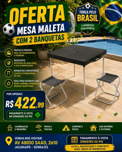 Conjunto mesa Maleta com 2 Banquetas