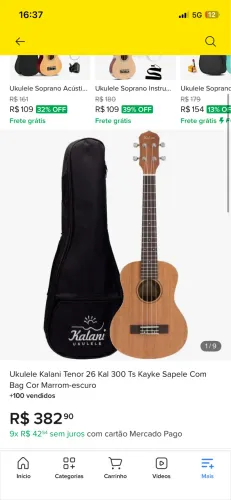 Ukulele Kalani Tenor 26 Kal 300 Ts Kayke Sapele Com Bag Cor Marrom-escuro