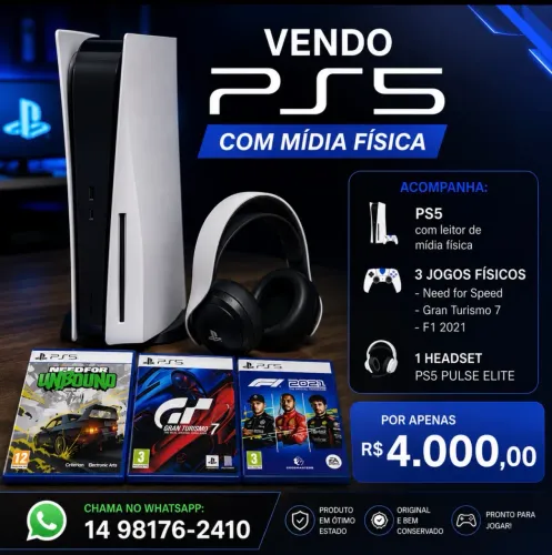 PS5 MÍDIA FÍSICA + 3 JOGOS + HEADSET PULSE ELITE 