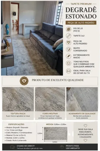 Vendo Tapete de alto padrão! 3,00 x2,00 m FIO DE LÃ ( FIO 0)
