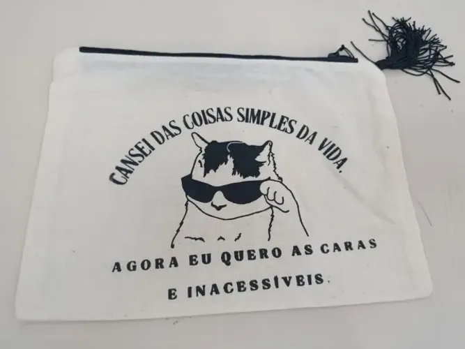 Necessaire gato "Cansei das coisas simples" 100% algodão Cru
