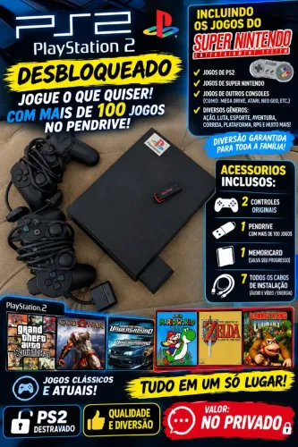 Vendo PS2 completo desbloqueado