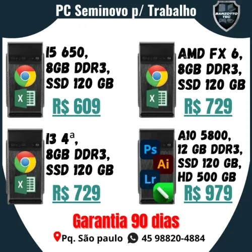 PC seminovo p trabalho, 8GB RAM, SSD, i5, garantia de loja