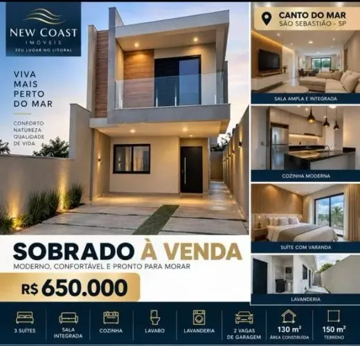 Sobrado à Venda no Canto do Mar | Aceita Financiamento Bancário