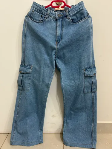 calça jeans cargo azul