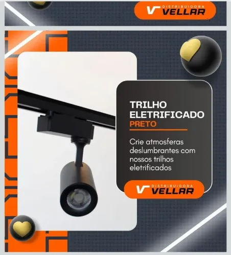 Trilho Eletrificado 2m + 6 Spot Led 7w 4000k Bivolt Preto<br>