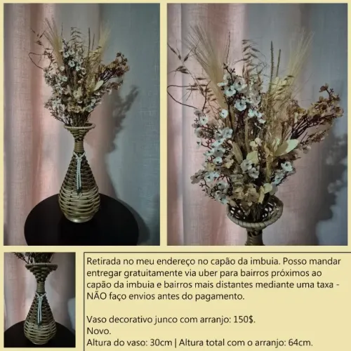 Vaso junco com arranjo nude novo