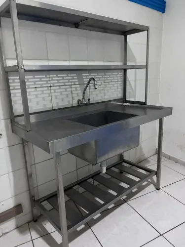 Pia industrial aço inox NORTINOX com cuba, escorredor e prateleira