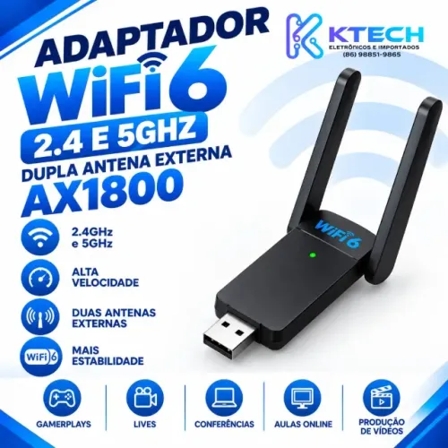 Adaptador Wi-Fi 6 AX1800 Dual Band 2.4 e 5GHz
