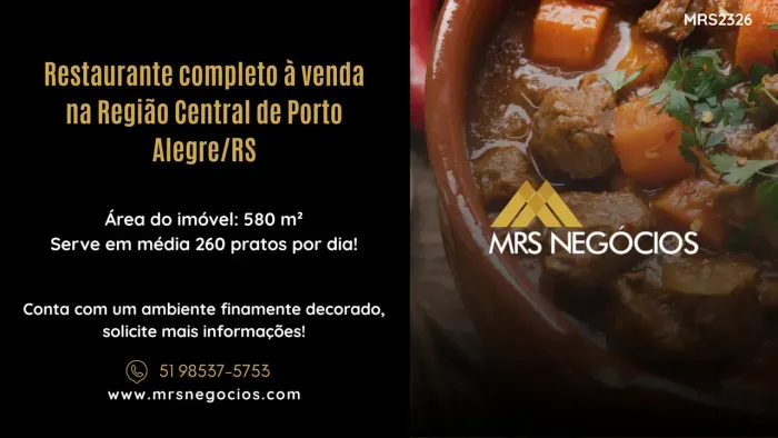 Restaurante completo à venda na Região Central de Porto Alegre/RS