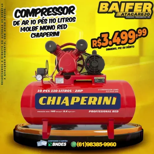 Compressor de Ar 10 Pés 110 Litros 140Lbf Mono Red Chiaperini