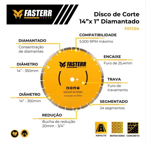 Disco De Corte Diamantado P/ Asfalto 14 Pol 350x25,4 Fasterr Cor Amarelo