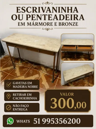 Penteadeira ou escrivaninha em mármore e bronze