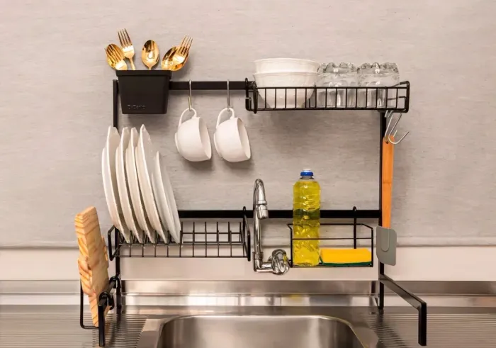 Escorredor De Pratos E Louça Cozinha Suspensa Reforçado 63cm Cor Preto
