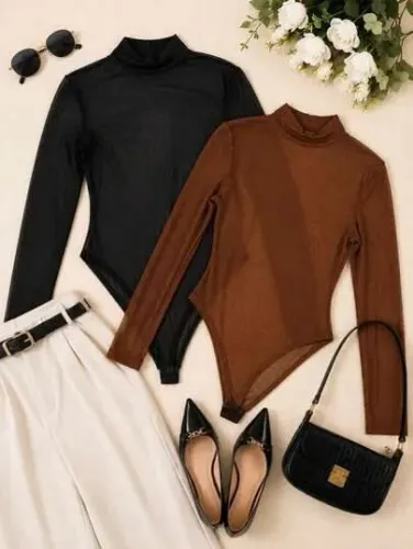 Body feminino de manga longa e Gola alta