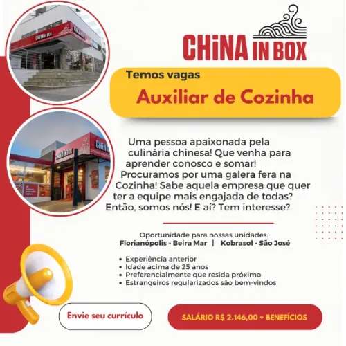 Auxiliar de Cozinha com experiência - Floripa e São José