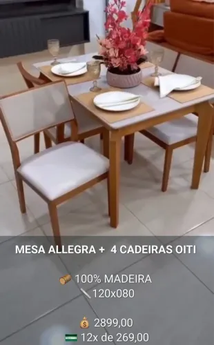 MESA de jantar ALLEGRA + 4 CADEIRAS OITI