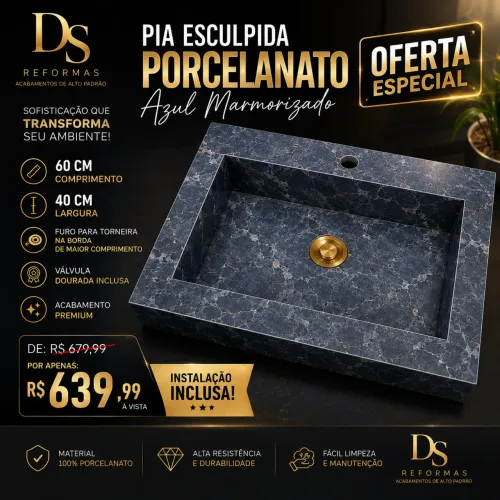 Pia esculpida 60x40 azul marmorizado