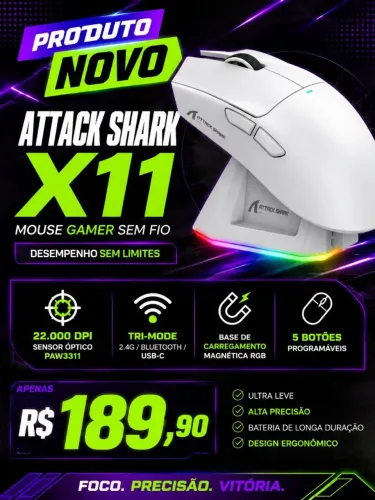 Mouse Gamer Attack Shark X11 Novo Lacrado