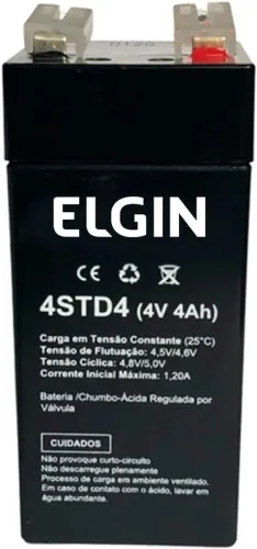 Bateria Selada, Elgin, 4V, 4Ah, Chumbo, Vrla