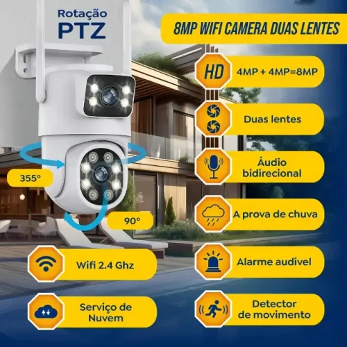 Câmera Lente Dupla, rastreamento de movimento FHD 1080p Visão Noturna Wi-fi