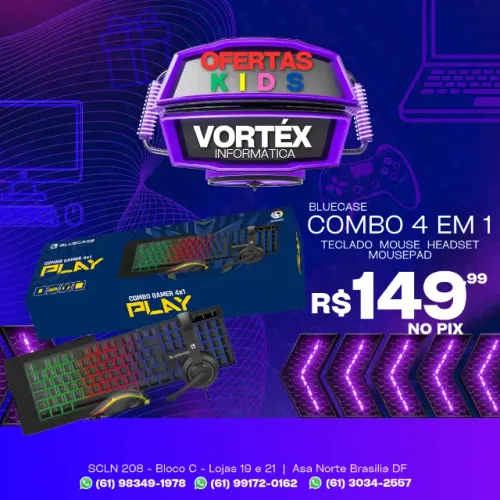 Combo Gamer 4 em 1 Bluecase Play LED Rainbow