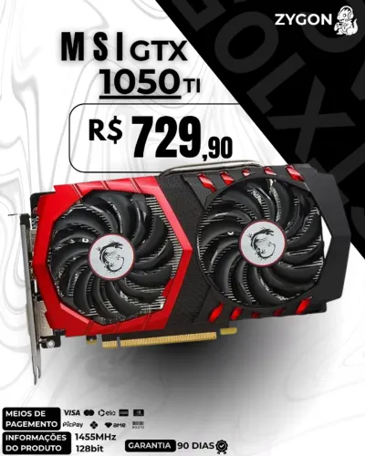[S/ NOVO] Placa de Vídeo GTX 1050 TI OC MSI - Garantia 90 Dias