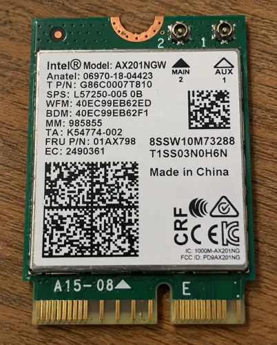 Placa Wi-Fi Intel AX201 Wi-Fi 6 + Bluetooth para Notebook