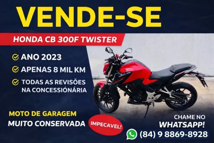 Vendo Moto CB Twister 300F ano 2023 com 8 mil KM