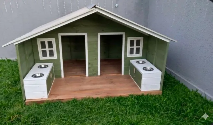 Casa Pet dupla 2mx 170 com comedores
