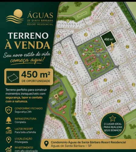 Vendo terreno de 450 metros em Resort Águas de Santa Barbara. Valor 13.000,00