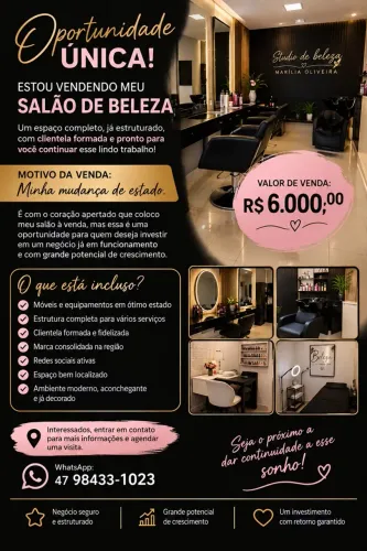 Vendo salão de beleza completo e funcionando.