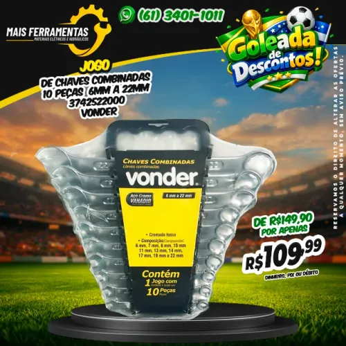 Jogo de Chaves Combinadas 10 Peças 6mm a 22mm 3742522000 Vonder
