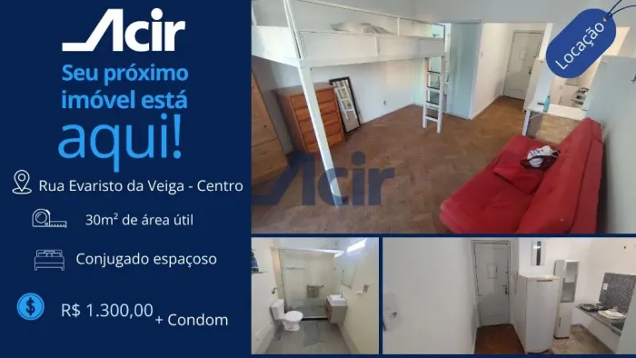 Apartamento conjugado para alugar, 30m² por R$ 1.300,00/mês - Centro - Rio de Janeiro/RJ