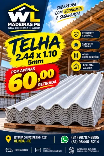 Telha de fibrocimento 2.44x1.10 5mm