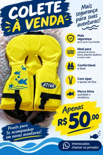 Vendo colete infantil leve e confortável com zíper e trava.