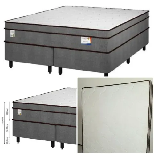 Cama Box Casal (158x198) Molas Ensacadas Cinza/Branco Velvet