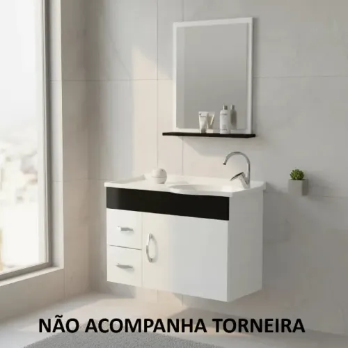 Conjunto Banheiro Balcão com Pia 58cm e Espelho | Fazemos Entrega
