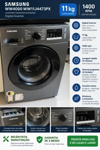 Lava e Seca Samsung WW4000 11kg Digital Inverter - Usada, Revisada e com Garantia 3 meses