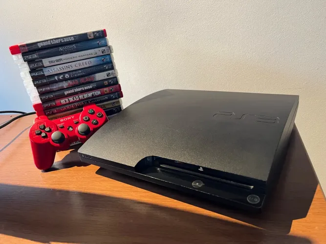 PS3 + 14 Jogaços + Controle Original Vermelho
