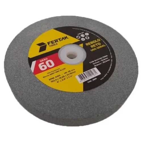 Rebolo Reto Pedra Esmeril Uso Geral 6x3/4 Com Bucha Grão 60- Fertak