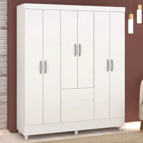 Guarda Roupa Casal 6 Portas Branco