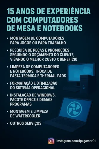 Formatação, limpeza e montagem de Computadores e Notebooks