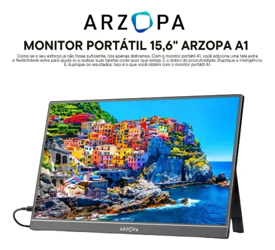Monitor Portátil Arzopa 15,6'' A1 Gamut Ultrafino 1080p Fhd Ips Hdmi Usb-c Tela Extendida